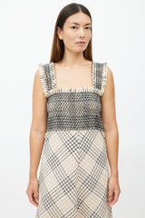 Ganni Beige & Multicolour Plaid Seersucker Dress