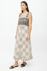 Ganni Beige & Multicolour Plaid Seersucker Dress