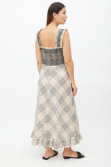 Ganni Beige & Multicolour Plaid Seersucker Dress