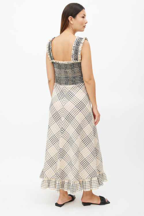 Ganni Beige & Multicolour Plaid Seersucker Dress
