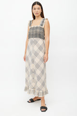 Ganni Beige & Multicolour Plaid Seersucker Dress