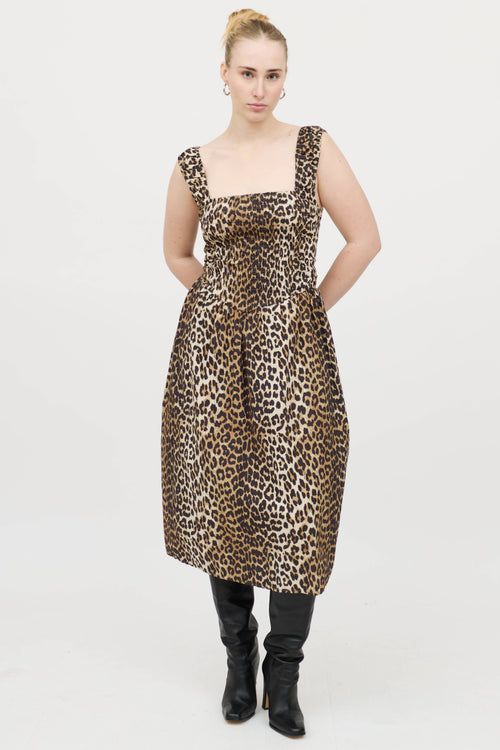 Ganni Smocked Printed Dress