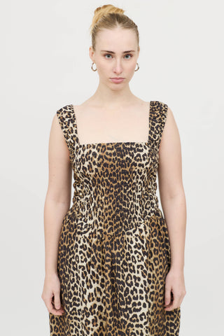 Ganni Smocked Printed Dress