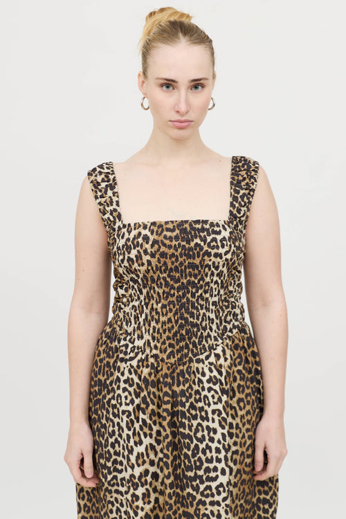 Ganni Smocked Printed Dress