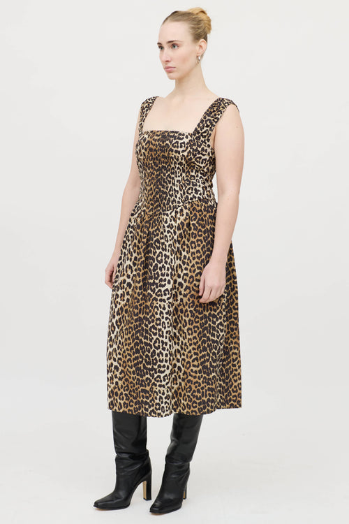 Ganni Smocked Printed Dress