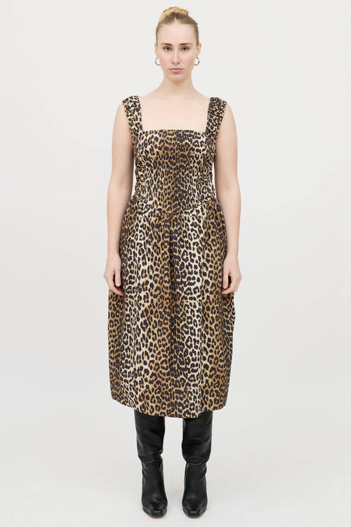 Ganni Smocked Printed Dress