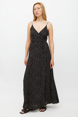 Ganni Black & Beige Polkadot Wrap Dress
