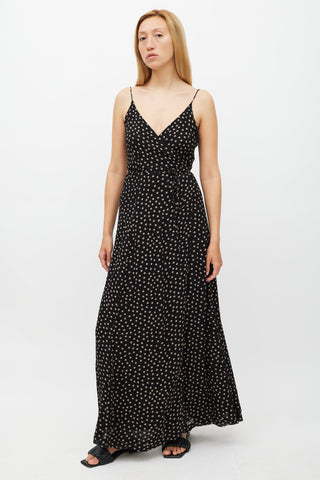 Ganni Black & Beige Polkadot Wrap Dress