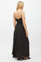 Ganni Black & Beige Polkadot Wrap Dress