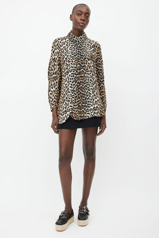 Ganni Black & Brown Silk Print Shirt