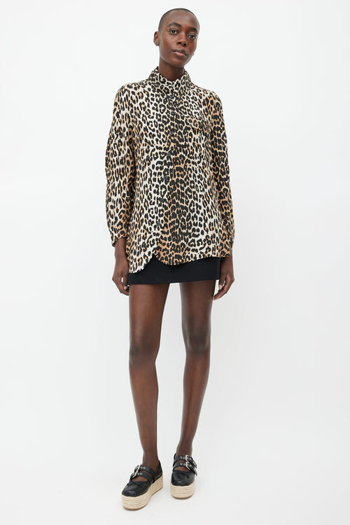Ganni Black & Brown Silk Print Shirt