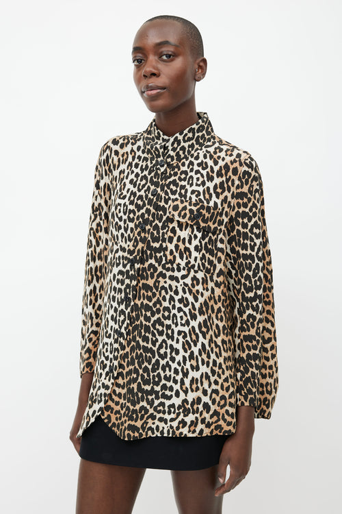 Ganni Black & Brown Silk Print Shirt