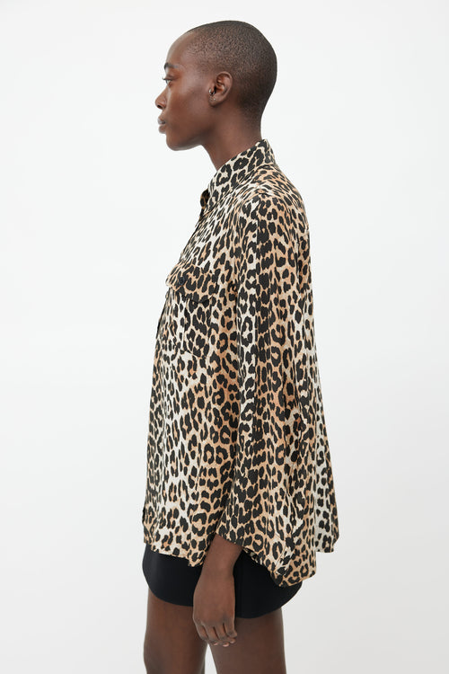 Ganni Black & Brown Silk Print Shirt