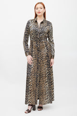 Ganni Brown & Black Printed Silk Button Up Dress
