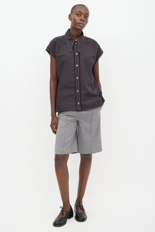 Ganni Black Cotton Poplin Sleeveless Diamond Shirt