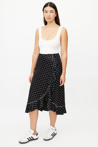 Ganni Black & Cream Silk Polka Dot Skirt