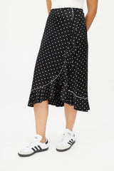 Ganni Black & Cream Silk Polka Dot Skirt