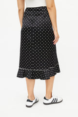 Ganni Black & Cream Silk Polka Dot Skirt