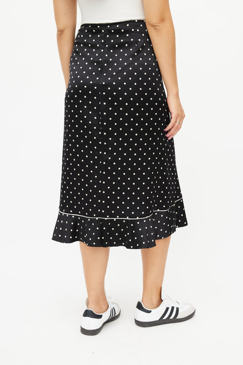 Ganni Black & Cream Silk Polka Dot Skirt