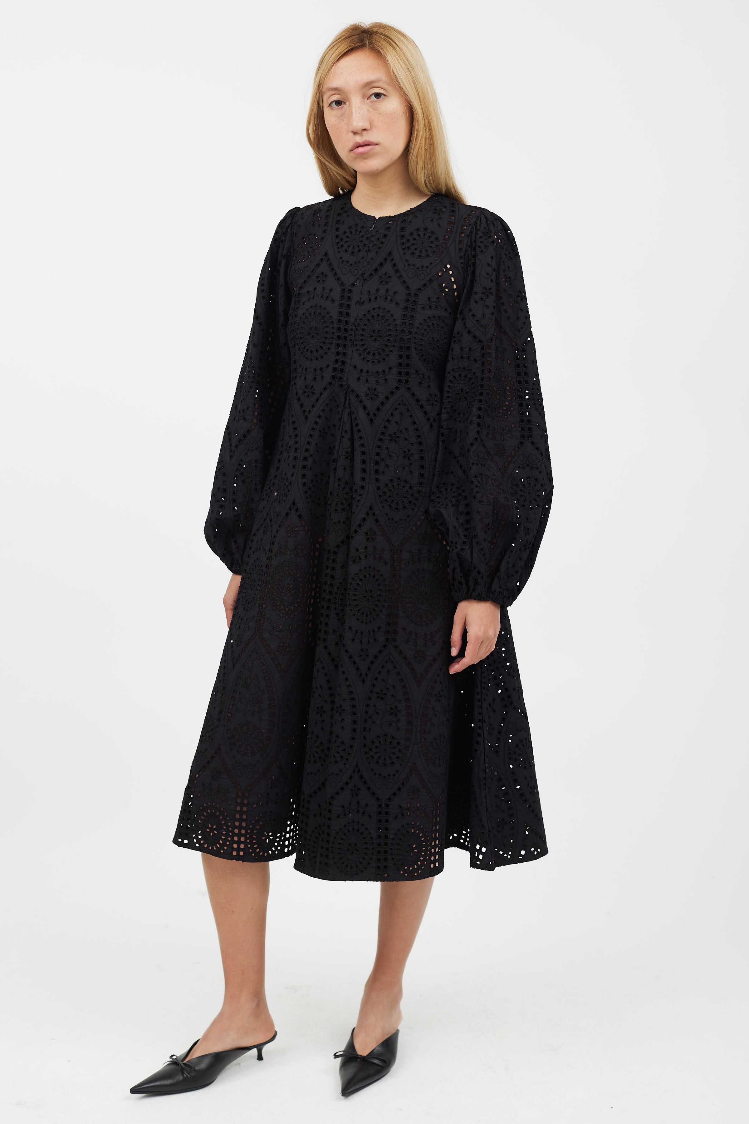 Ganni // Black Floral Eyelet Cotton Dress – VSP Consignment