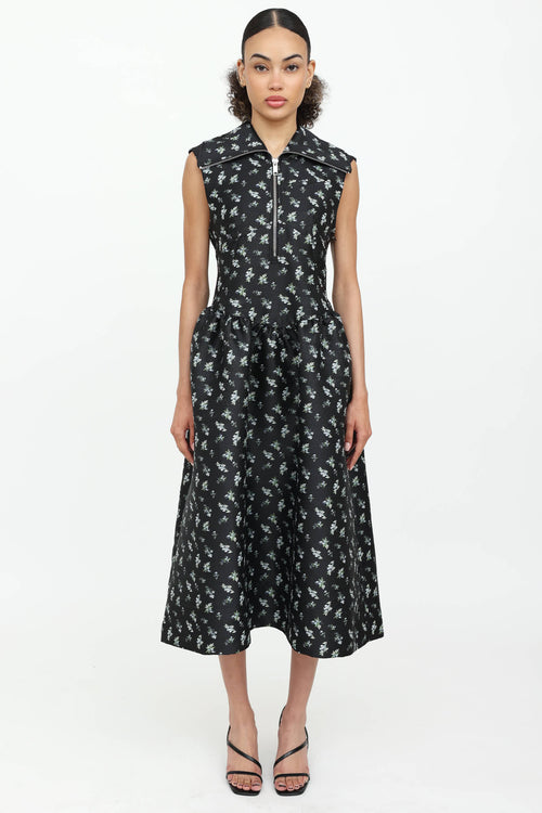 Ganni Floral Jacquard Midi  Dress