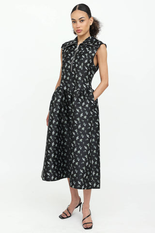 Ganni Floral Jacquard Midi  Dress