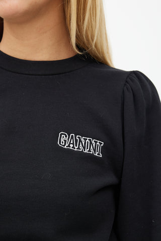 Ganni Black Gathered Logo Sweatshirt
