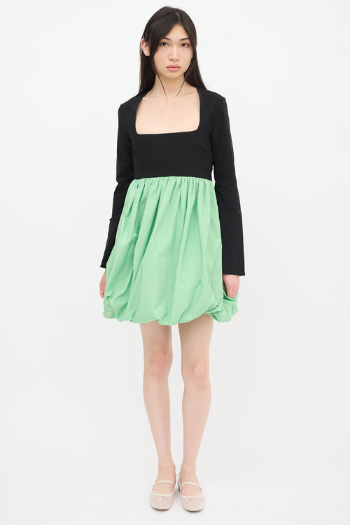 Ganni Black & Green Balloon Dress