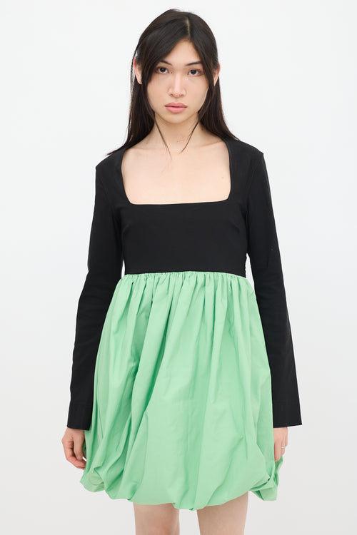 Ganni Black & Green Balloon Dress