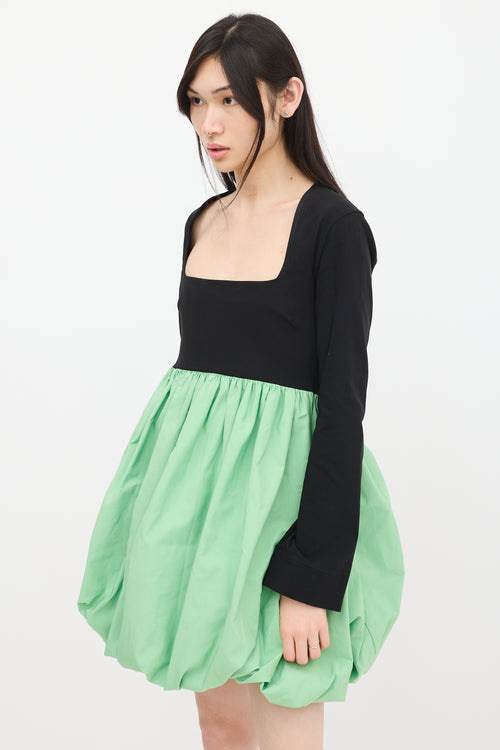 Ganni Black & Green Balloon Dress