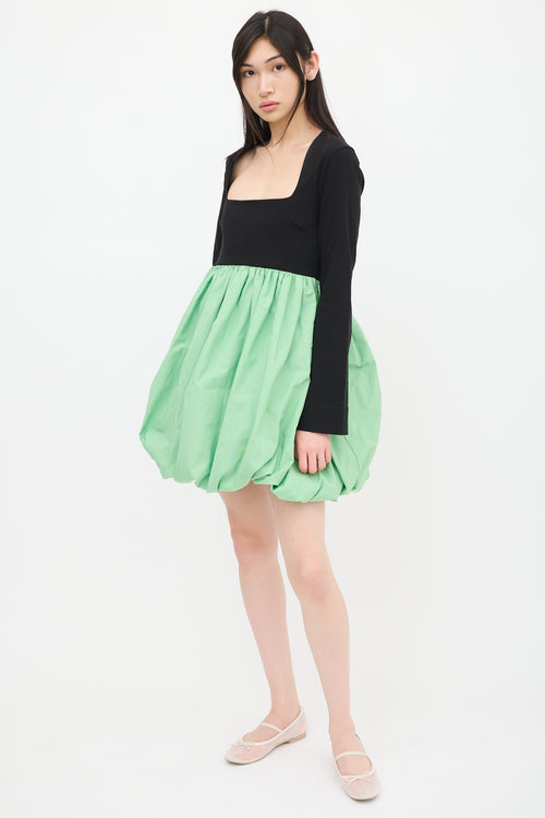 Ganni Black & Green Balloon Dress