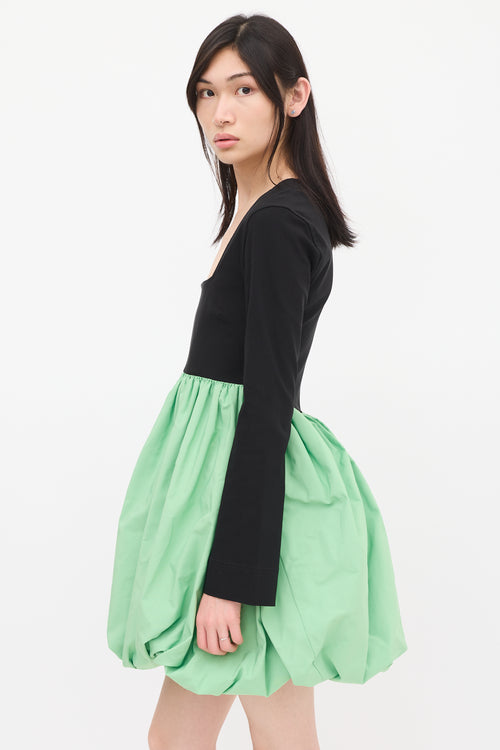 Ganni Black & Green Balloon Dress