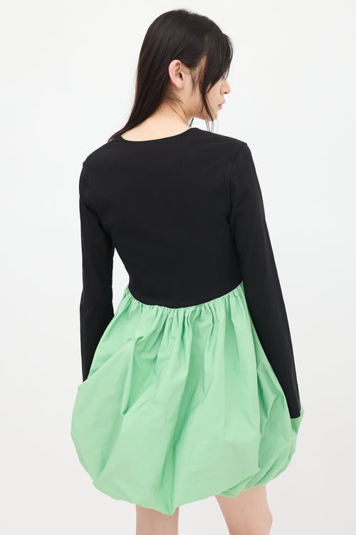 Ganni Black & Green Balloon Dress