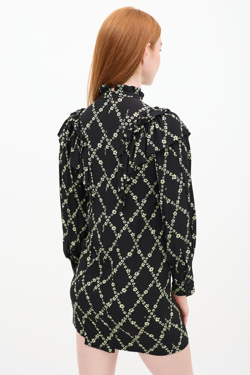 Ganni // Black & Green Floral Ruffle Dress VSP Consignment Ganni // Black & Green Floral Ruffle Dress VSP Consignment