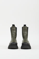 Ganni Black & Green Leather City Boot
