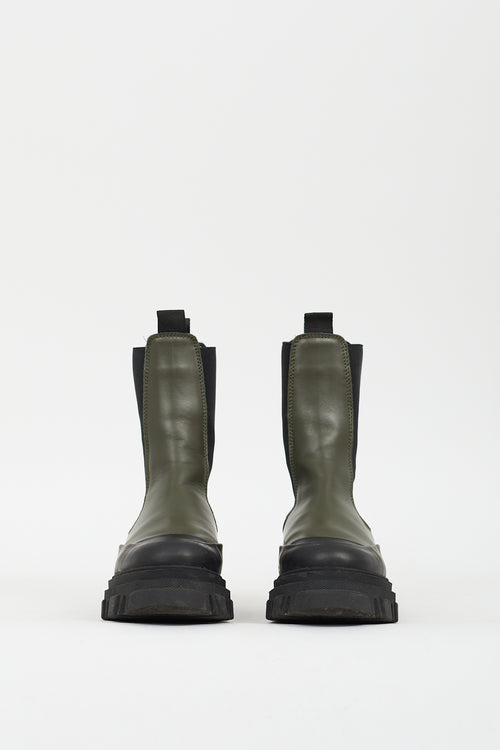 Ganni Black & Green Leather City Boot