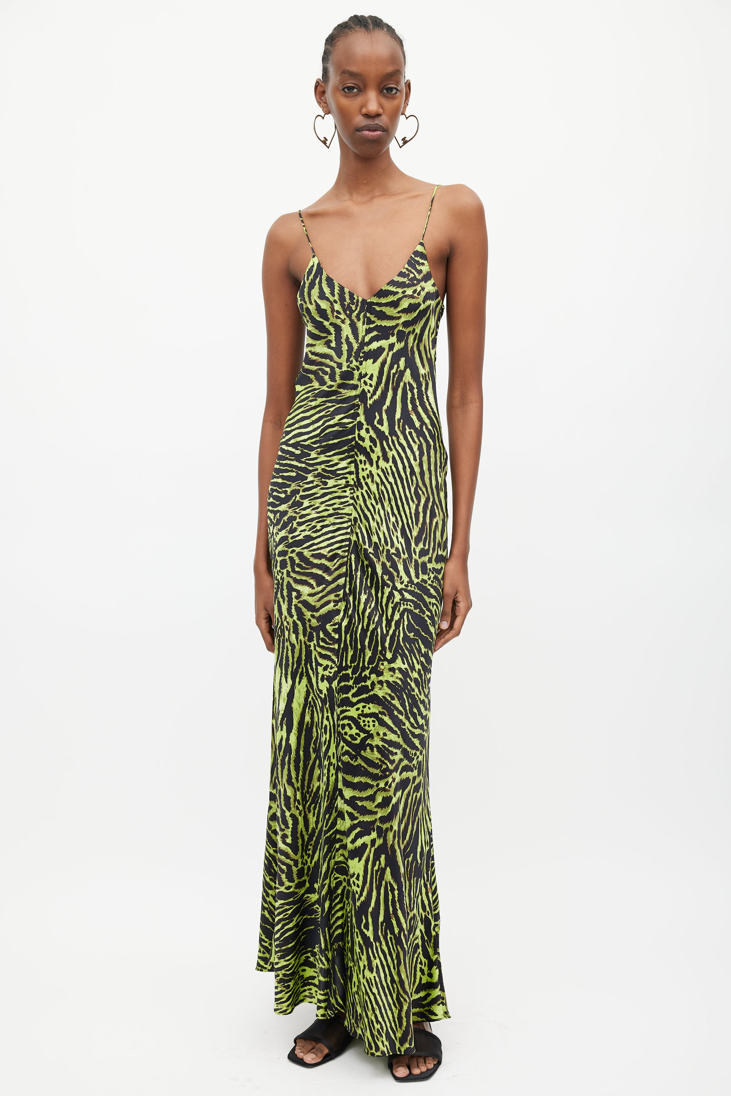 Ganni // Black & Green Silk Print V-Neck Dress VSP Consignment Ganni // Black & Green Silk Print V-Neck Dress VSP Consignment