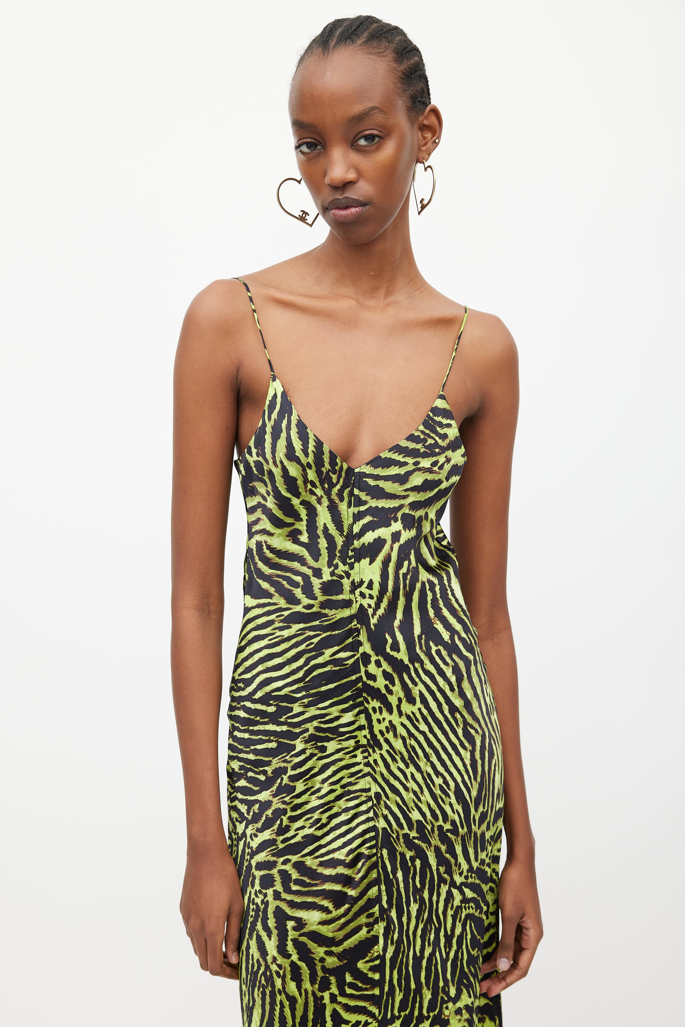Ganni // Black & Green Silk Print V-Neck Dress VSP Consignment Ganni // Black & Green Silk Print V-Neck Dress VSP Consignment