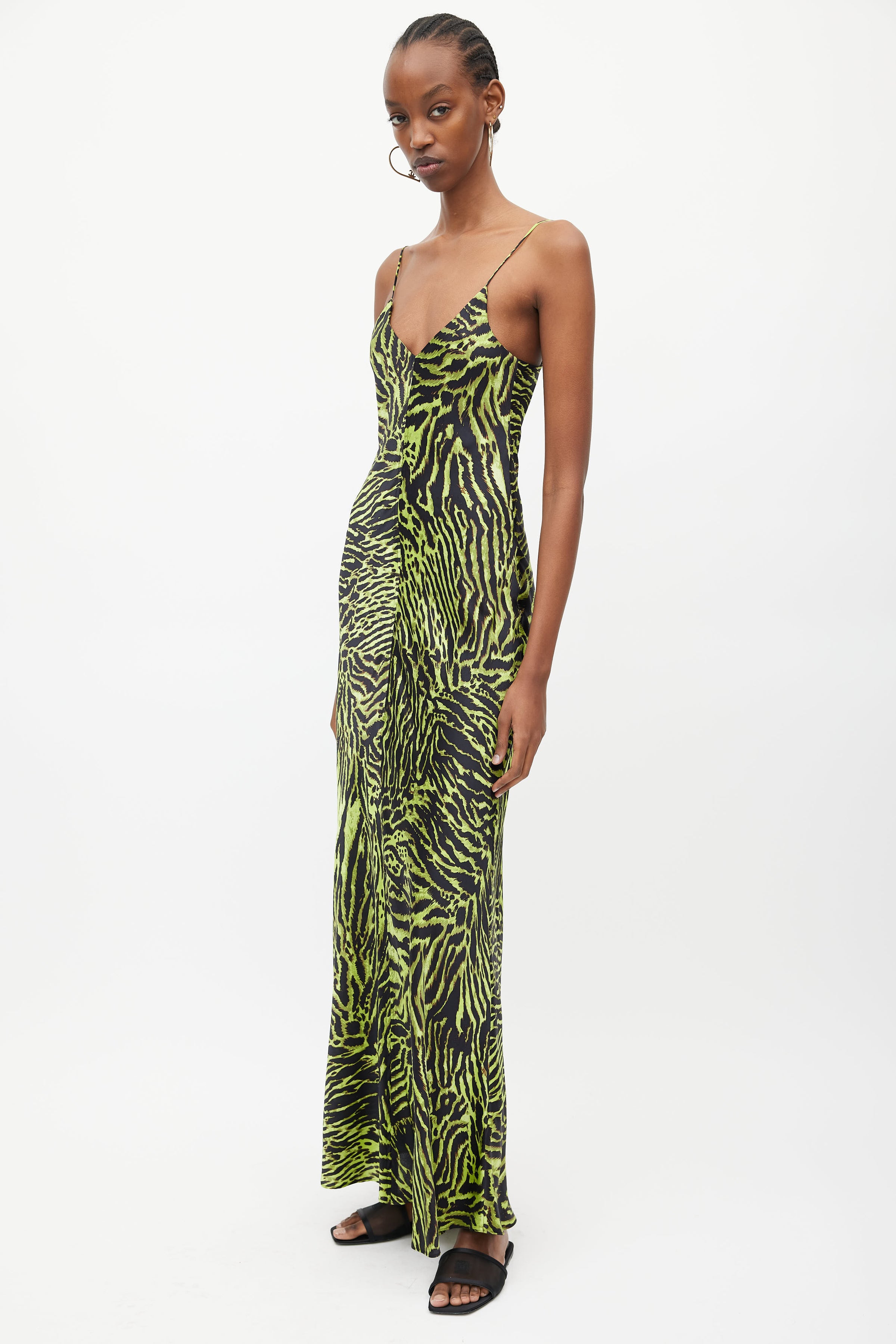 ganni green silk dress Ganni Crinkled Satin Slip Dress