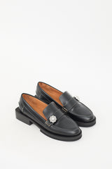 Ganni Black Leather Embellished Heeled Loafer