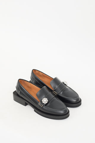 Ganni Black Leather Embellished Heeled Loafer