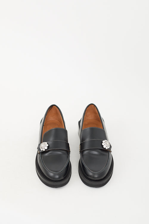 Ganni Black Leather Embellished Heeled Loafer