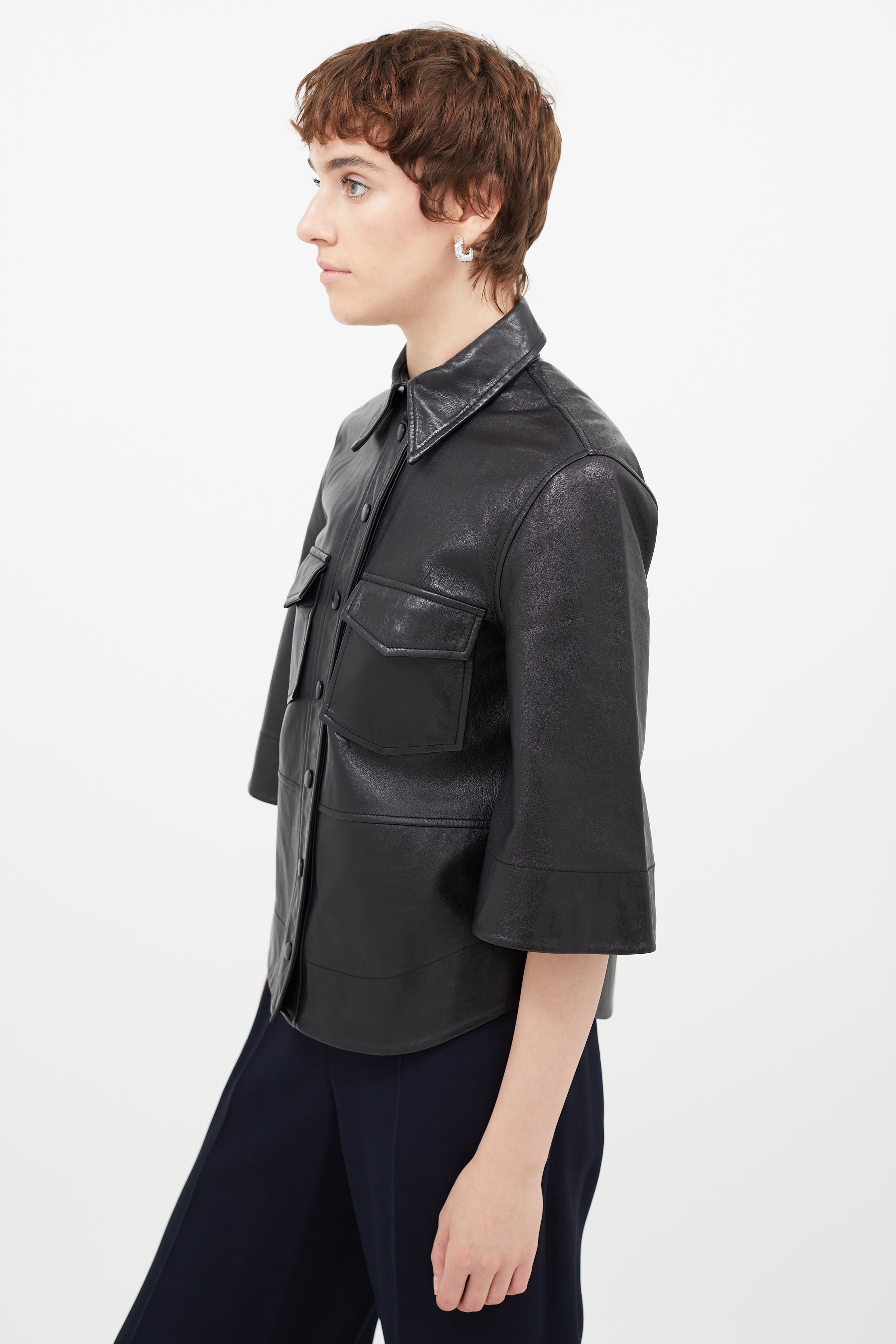 ganni leather shirt dress Studded leather shirt dress in black - Area