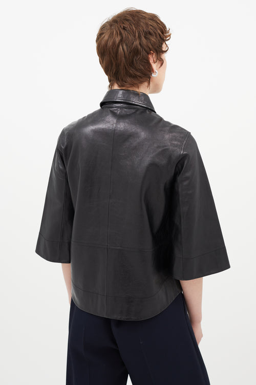Ganni Black Leather Shirt Jacket