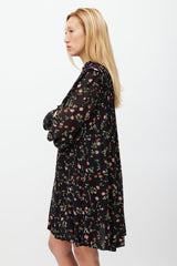Ganni Black & Multi Floral Long Sleeve Dress
