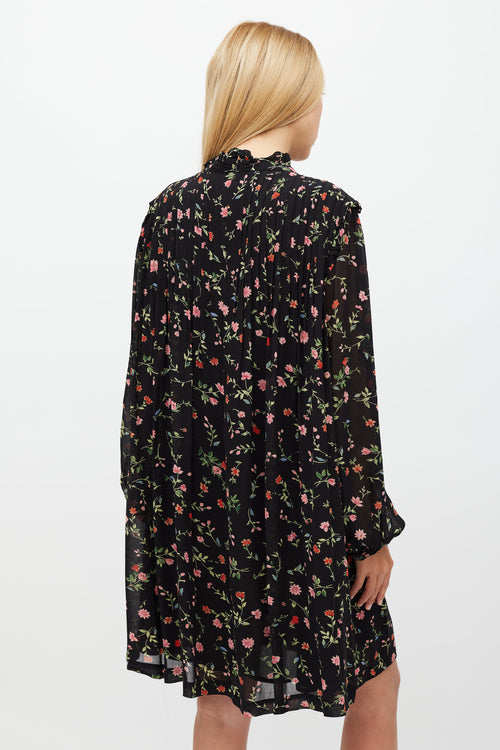 Ganni Black & Multi Floral Long Sleeve Dress