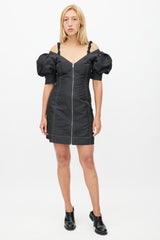 Ganni Black Off The Shoulder Contrast Stitch Dress