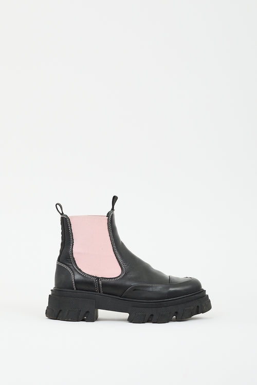 Ganni Black & Pink Leather Chelsea Boot