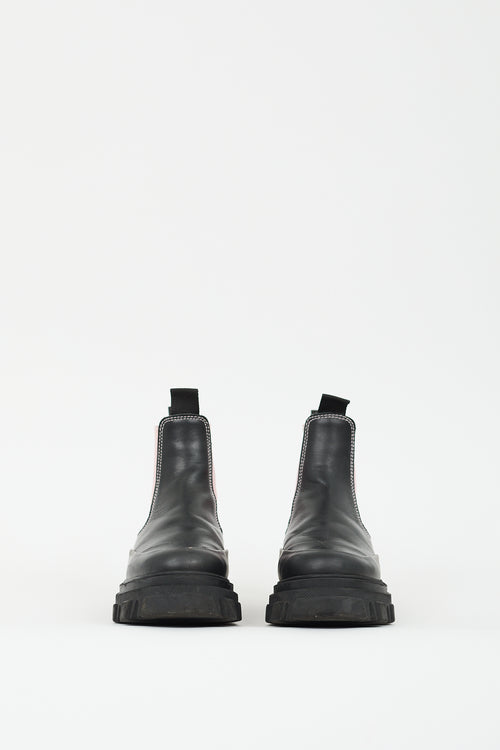 Ganni Black & Pink Leather Chelsea Boot