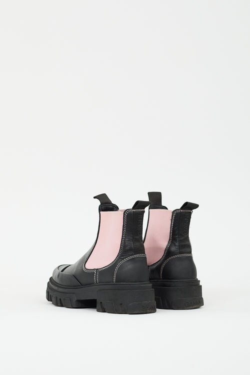 Ganni Black & Pink Leather Chelsea Boot